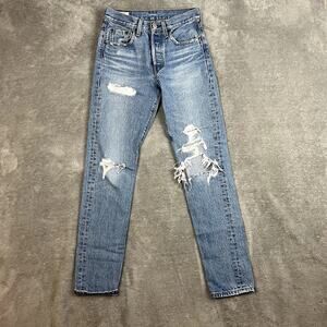 Levis 501 Jeans Womens 24 x 30 Distressed Light Wash Denim